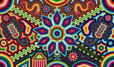 Huichol Wallpaper Otomi Art, Huichol Pattern, Art Vampire, Mexican Wall Art, Mexican Wall, Yarn Painting, Huichol Art, Lotus Tattoo, Mexican Designs