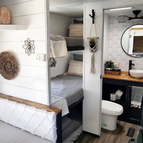 Rv Decorating Ideas Rv Interior, Bunk Room Ideas, Rv Interior Remodel, Camper Interior Design, Camper Trailer Remodel, Trailer Decor, Diy Camper Remodel, Rv Makeover, Travel Trailer Remodel