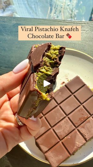 Pistachio Knafeh Chocolate Bar, Knafeh Chocolate Bar Recipe, Knafeh Chocolate Bar, Pistachio Chocolate Bar, Tahini Chocolate, Roasted Pistachios, Chocolate Bar Recipe, Pistachio Cream, Phyllo Dough