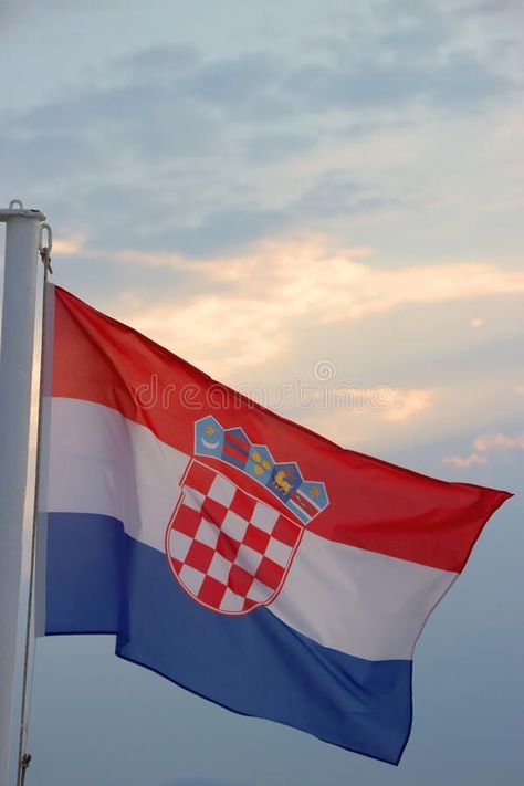 Croatian Flag and Sunset stock photography Sea And Sunset, Croatian Flag, Wind Sea, Blowing In The Wind, Photography Sunset, Sunset Sky, The Boat, The Wind, Croatia