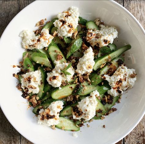 Cucumber Walnut Salad, Ricotta Salad Recipes, Lebanese Cucumber Salad, Ricotta Salad, Bon Appetit Magazine, I Love Summer, Walnut Salad, Cucumber Recipes, Toasted Walnuts