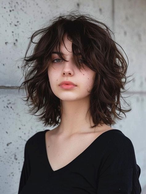 Short Layer Medium Length Hair, Shag Hair Round Face, Shag Cut Medium Hair, Women Shag Haircuts, Brown Hair Fall Highlights, Shaggy Cut Medium, Brown Hair Haircuts, Shag Medium Length Hair, French Shag Haircut