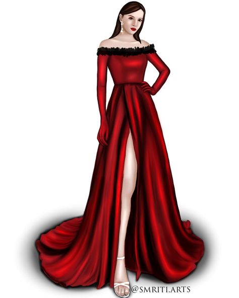 Evening Gowns Illustration, Evening Wear Illustration, Cocktail Sketch, Basic Illustration, Red Dress Design, Red Evening Gowns, Gown Drawing, Fashion Illustration Tutorial, Dress Illustration