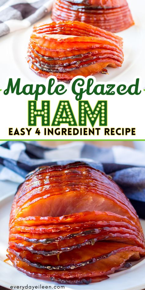 Baked Ham with a 4 ingredient Maple Glaze is an easy and delicious recipe for your holiday table. This Maple Glazed Ham recipe is easy to make and the result is a moist and delicious spiral ham. Maple Glazed Spiral Ham, Half A Ham Recipes, Petite Ham Recipe, Non Spiral Ham Recipes, Glazes For Ham Easy, Small Baked Ham Recipes, Thanksgiving Spiral Ham Recipes, Maple Glaze For Ham Recipe, Pre Cooked Sliced Ham Recipes