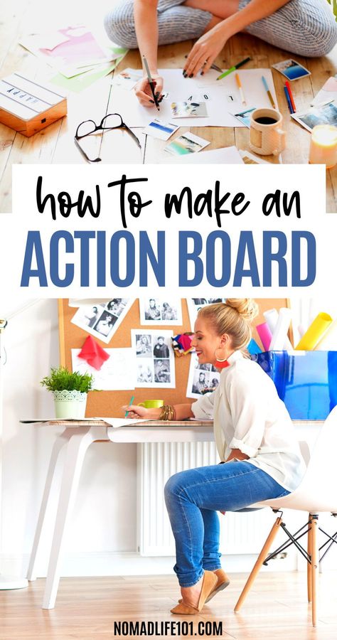 Wondering how to make an action board to reach your goals faster? Learn everything you need to know about action boards to get started. Our guide also features the main differences between a vision board and an action board. Ready to get started? Click the pin to learn more! Organisation Board Ideas, Daily Management Board, How To Create A Vision Board In Canva, Quarterly Vision Board, Goal Boards Ideas, Resolution Board Ideas, Work Goal Board Ideas, Weekly Vision Board, Dr Tara Swart Action Board