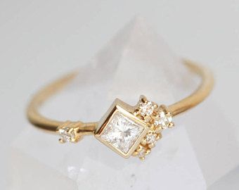 Small Diamond Cluster Ring, Mini Cluster Ring, Princess Diamond Ring, Delicate Cluster Ring, Square Diamond Ring, Delicate Engagement Ring Bezel Princess Cut, Small Diamond Ring, Asymmetrical Jewelry, Cluster Diamond Ring, Delicate Engagement Ring, Princess Diamond Ring, Fine Engagement Rings, Diamond Ring Princess Cut, Bezel Engagement Ring