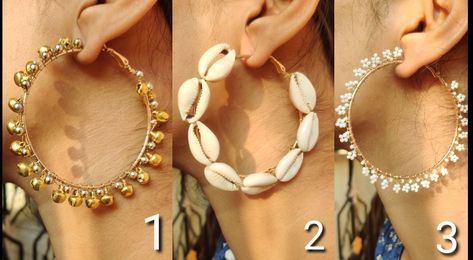 #shellhoopearring #ghoonghruearrings #pearlearrings #handmadeearrings #latesttrendyearrings #diyearrings Shell Earrings Diy, Fabric Jewellery, Diy Tops, Earrings Diy, Jewelry Design Earrings, Hoops Earrings, Earrings Beaded, Handmade Jewelry Diy, Accessories Diy Jewelry