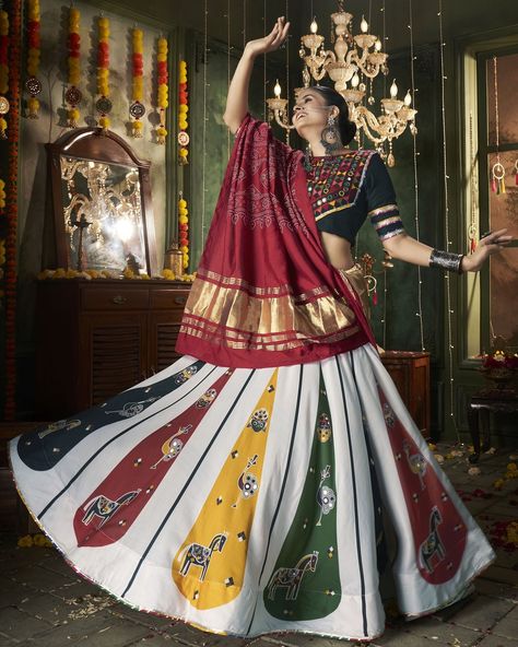 CATALOG: 14420 Price Range Rs. 3100/- Attrective These Navratri Special Lehenga Choli in Fine Colored.These Lehenga Are Muslin Cotton And Blouse Are Muslin Cotton And Dupatta Are Fabricated On Muslin Cotton.Its Beautified With Designer Printed With Mirror,Thread Embroidery Work. Just click on the link for any assistance: https://wa.me/919409462680 #ShortKurti #CasualWear #Fancy #Ethnic #Designer #Kurti #ShortKurti #Smart #Dress #Saree #SalwarKameez #EthnicDress #LoveForEthnic #FestiveWear ... Mirror Work Chaniya Choli, Chaniya Choli For Navratri, Choli For Navratri, Navratri Lehenga, Garba Dress, Navratri Collection, White Lehenga, Cotton Lehenga, Navratri Chaniya Choli