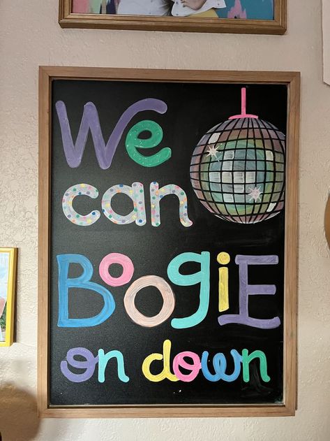 School Store, Welcome Design, Pure Barre, Boogie Woogie, Chalkboard Sign, Chalkboard Signs, Chalkboard Art, Disco Party, Chalk Art