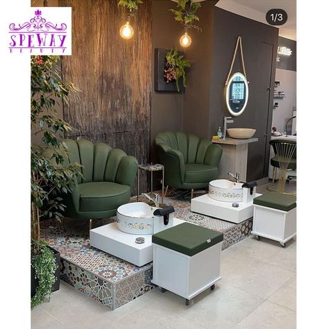 Spa Chair Ideas, Chairs For Nail Salon, Nails Spa Decoration Salon Ideas, Manicure Pedicure Room Design, Nails Spa Ideas, Nail And Spa Salon Ideas, Manicure Chair Ideas, Modern Pedicure Station, Pedicure And Manicure Salon Design