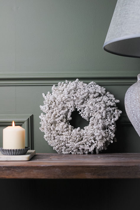 Texture is perfect for adding something a little bit different to your home. The beautiful texture of the misty dried linen wreath is the perfect way to do this. Grey Interiors, Dried Wreath, Foliage Wreath, Faux Floral Arrangement, Update Your Home, Basket Tray, Live Beautifully, Decorative Planters, Accent Doors