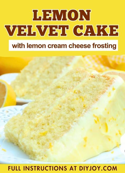 Lemon Velvet Cake, Lemon Cream Cheese Frosting, Velvet Cake Recipes, Cake Lemon, Lemon Cream Cheese, Lemon Cake Recipe, Lemon Dessert Recipes, Lemon Cream, All Purpose Flour