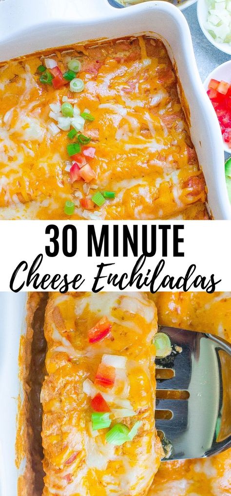 These 30 Minute Easy Cheese Enchiladas are simply the best! Made with only 6 ingredients- these are super cheesy and smothered in a Sour Cream Enchilada Sauce. #enchiladas #mexicanfood #cheese #cheeseenchiladas #tortillas #dinner #easyreipes Cheese Enchilada Recipe, Sour Cream Enchilada Sauce, Easy Cheese Enchiladas, Baked Meals, Easy Enchilada Recipe, Sour Cream Enchiladas, Enchilada Recipe, Cheese Enchiladas, One Dish Dinners