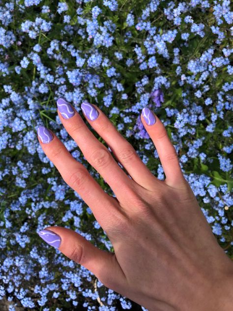 Gel Nail Designs Purple, Purple Flowers Nails, Forget Me Not Nails, Short Purple Nail Designs, Purple Swirl Nails, August Nails, Mens Nails, Purple Nail Designs, Cute Gel Nails