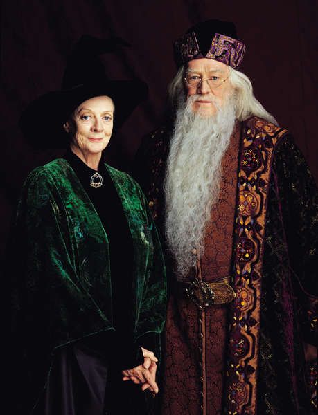 Headmaster Albus Dumbledore (as played by Richard Harris) and Deputy Headmistress Minerva McGonagall (as played by Dame Maggie Smith) in the 1st Harry Potter movie. Harry Potter 1 Movie, Hogwarts Professors, Film Harry Potter, Imprimibles Harry Potter, Richard Harris, Anniversaire Harry Potter, Harry Potter Images, Images Harry Potter, The Sorcerer's Stone