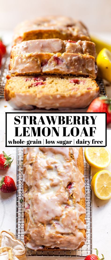 Strawberry Lemon Bread, Strawberry Lemonade Bread Recipe, Strawberry Loaf Bread Recipes, Vegan Strawberry Bread, Lemon Loaf Healthy, Healthy Strawberry Bread, Bread With Strawberries, Happy Habits, Strawberry Bread