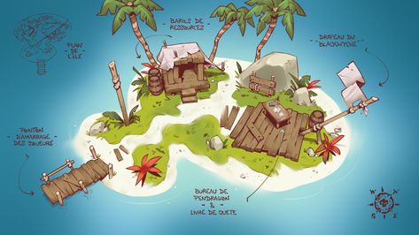 Pirate Environment Concept Art, Pirate Landscape Concept Art, Pirate Island Concept Art, Fishing Village Concept Art, Sea Of Thieves Game, Concept Art Books, Map Games, Monster Games, Pirate Games