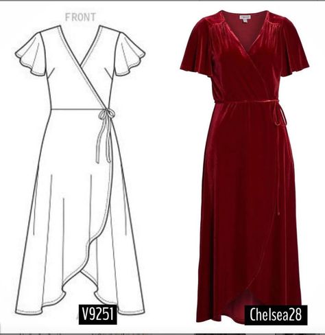 Vogue V9251 V1734 New Womans Wrap Dress Sewing Pattern | Etsy Velvet Dress Pattern Sewing, Velvet Dress Sewing Pattern, Wrap Dress Pattern Drafting, Velvet Dress Pattern, Wrap Dresses Diy, Diy Wrap Dress, Wrap Dress Outfit, Midi Dress Pattern, Wrap Dress Sewing Patterns