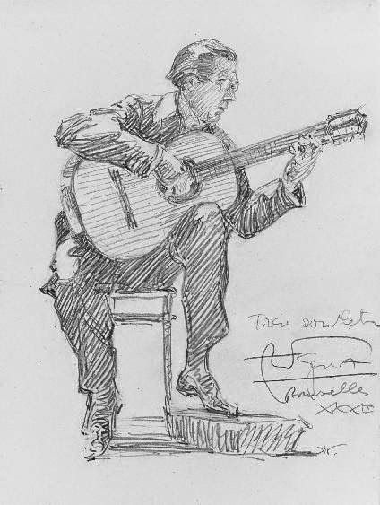 Andres Segovia is the epitome of classical guitar playing. He is the standard by which other players are measured. There may be those ... Guitar Drawing, Art Musical, Human Figure Sketches, Music Drawings, 15 December, Sketches Of People, Figure Sketching, Guitar Art, Classical Guitar