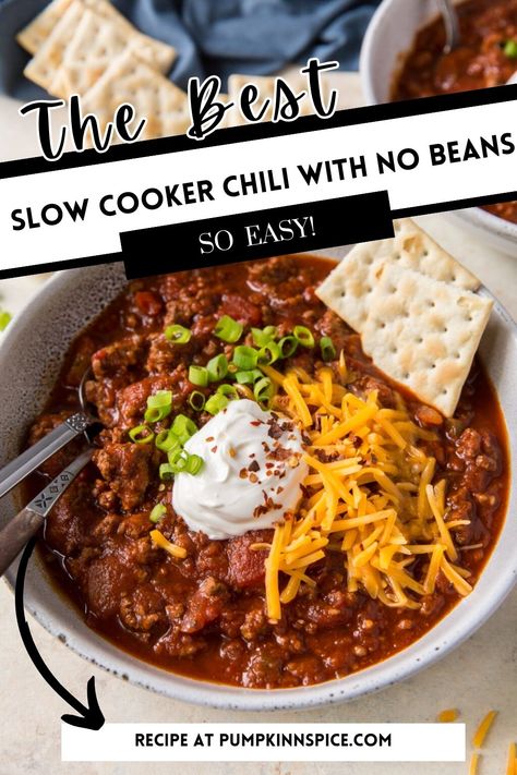 Slow Cooker Hearty No-Bean Chili Carroll Shelby Chili Recipe, Black People Food Recipes, Easy Slow Cooker Chili, Best Slow Cooker Chili, Easy Chili Recipe Crockpot, Slow Cooker Chili Easy, Crock Pot Chili, Slow Cooker Chili Beef, Recipe With Ground Beef