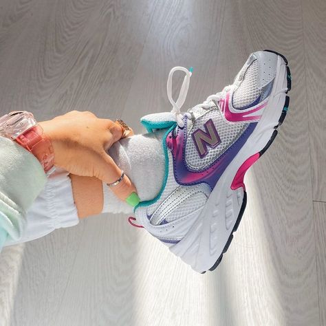 MORE THAN FASHION on Instagram: “All the retro vibes 👾 📸 @downrainbowlane 🔎 New Balance 530 (1638642, 🇺🇸1668556)” New Balance 530 Pink, Pretty Sneakers, Trendy Shoes Sneakers, Dr Shoes, Creative Shoes, Pretty Shoes Sneakers, Shoes Heels Classy, Cute Nike Shoes, Dad Shoes