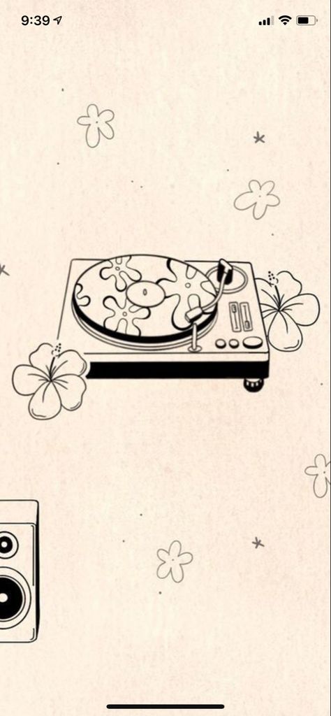 Record Player Tattoo Simple, Vinyl Tattoo Record, Record Player Wallpaper, Vinyl Record Drawing, Vinyl Tattoo Ideas, Vinyl Record Tattoo, Record Player Drawing, Cd Tattoo, Grunge Art Ideas