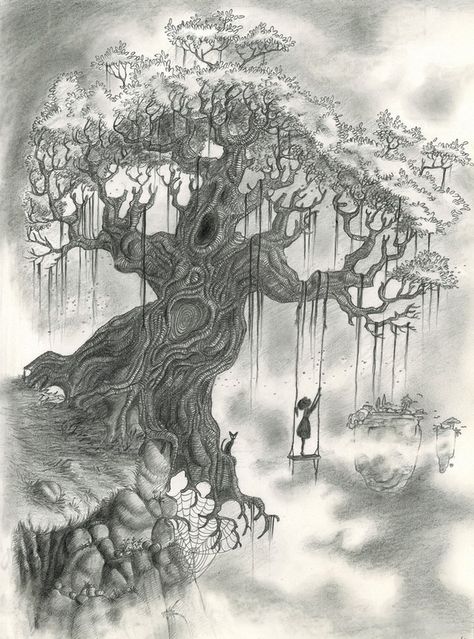 Dark Tree, Drawing Faces, Amazing Drawings, Landscape Drawings, Tree Drawing, Beautiful Drawings, Drawing Tutorials, Beautiful Tree, Disney Princesses