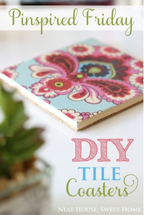 DIY Tile Coasters - Pinspired Friday Diy Tile Coasters, How To Make Tiles, Scrapbook Paper Projects, Ceramic Tile Crafts, Diy Coasters Tile, Diy Projects Easy, Coasters Diy, Coaster Crafts, Decoupage Diy