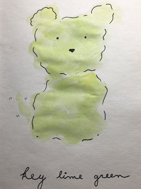 a fluffy key lime green dog, painted in watercolor and outlined with a black pen. She Stole His Dog And Dyed It Key Lime Green, Key Lime Green Dog Taylor Swift, Key Lime Green Dog, Lime Green Nails, Celebrity Look Alike, Cute Paintings, Journal Inspo, Key Lime, Green Nails