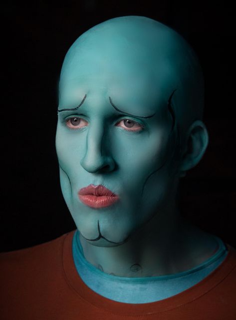 Handsome Squidward Costume, Squidward Cosplay, Squidward Makeup, Squidward Costume, Under The Sea Costumes, Handsome Squidward, Spongebob Costume, Batman Painting, Meme Costume