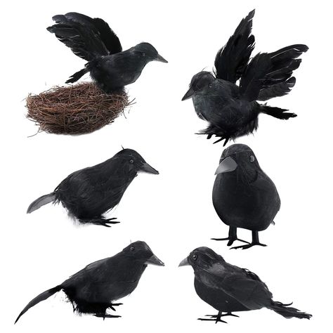 Arrives by Wed, Nov 8 Buy Fridja Halloween Black Crow Halloween Garden Garden Decoration Crow 6 Pack Plus Bird Nests Halloween Decorations at Walmart.com Raven Decor, Crow Halloween, Fake Birds, Handmade Halloween Decorations, Crow Feather, Happy Halloween Signs, Bird Nests, Scary Decorations, Adornos Halloween