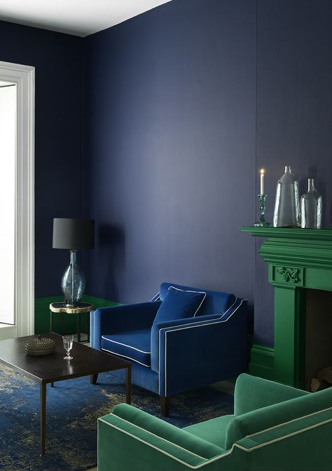 The intensity of colour befits our Intrigue trend perfectly, evoking the secrecy of the night that is both magical and intriguing. Purple Bedroom Paint, Room Color Combination, Crown Paints, 2017 Trends, Room Green, Trendy Living Rooms, Brown Living Room, Dark Interiors, Living Room Green