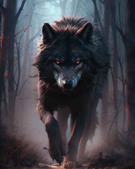 Black Wolf Wallpaper, Black Wolf Art, Wolf With Red Eyes, Scary Wolf, Lup Singuratic, Largest Wolf, Demon Wolf, Big Wolf, Wolf Painting