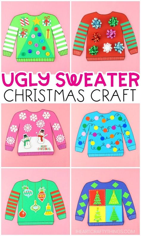 Ugly Christmas Sweater Craft, Christmas Sweater Craft, Christmas Family Feud, Christmas Party Crafts, Ugly Sweater Diy, Party Crafts, Christmas Arts And Crafts, Ugly Christmas Sweater Party, Craft Activity