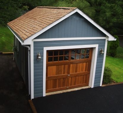 Highlands: Simple Garage Style | Summerwood Products Unattached Garage Ideas, Carport Addition, Cedar Garage Door, Garage Inspiration, Single Car Garage, Car Ports, Garage Designs, Plan Garage, Garage Door Panels