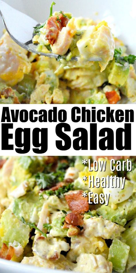 Chicken Avocado Egg Salad, What To Eat With Egg Salad, Egg Salad With Chicken, Chicken Salad With Boiled Eggs, Avocado And Egg Salad Recipes, Healthy Chicken Avocado Salad, Deviled Egg Chicken Salad, Rotisserie Chicken Avocado Salad, Bariatric Avocado Recipes