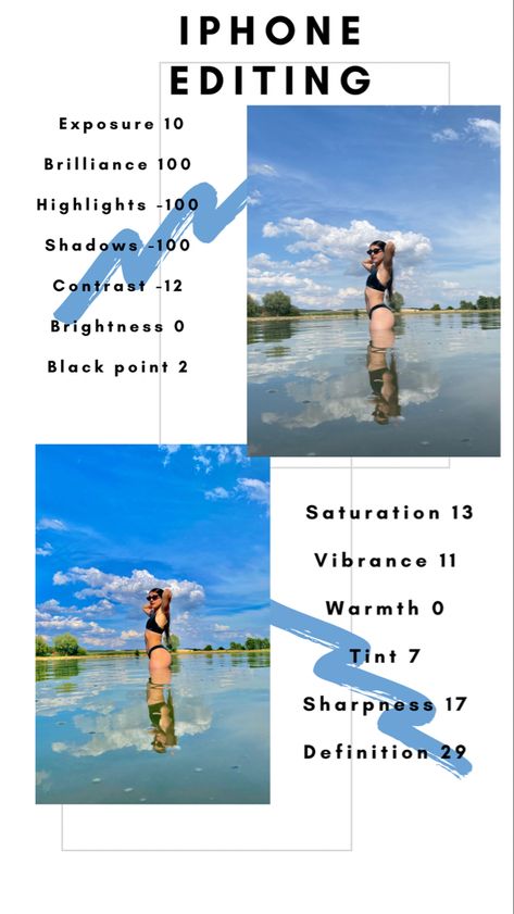 Stunning girl in swimwear swimsuit standing in lake photo editing guide brunette Photo Edit Ideas Iphone, Brightening Photo Edit Iphone, Photo Editing Bright, Brighten Pictures Iphone, Iphone Editing Pictures Bright, Aesthetic Picture Editing Ideas Iphone, I Phone Editing Photo Aesthetic, Bright Picture Edit, Photo Edits Iphone Camera