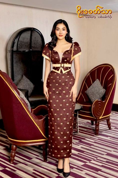 Myanmar Cotton Dress Design, Cotton Dress Design, Myanmar Outfit, Burma Dress, Myanmar Fashion, Corset Outfits, Burmese Clothing, Traditional Dresses Designs, Classy Fits