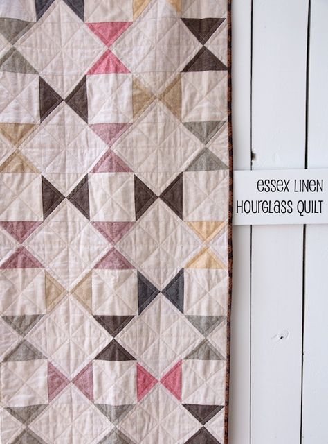 Essex Linen Hourglass Quilt Half Square Triangle Quilts Pattern Sewing Patterns, How To Pick Colors For A Quilt, Bumble Bee Quilt Pattern, Timeless Quilt Patterns, Hour Glass Quilt Pattern, Farmhouse Quilt Ideas, Modern Farmhouse Quilt Patterns, Neutral Quilts Ideas, Quilt Patterns Beginner