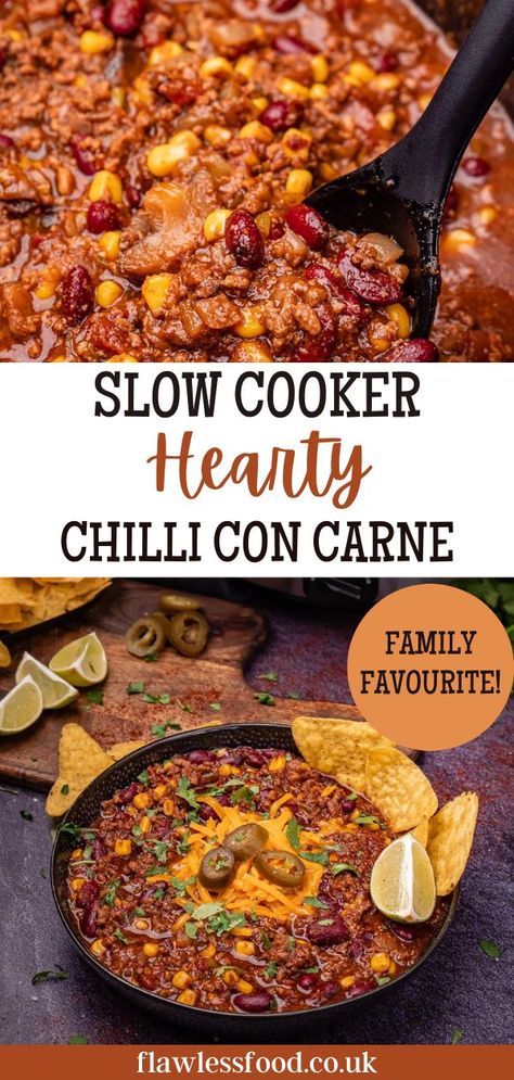 This slow cooker chilli con carne is an easy slow cooker recipe sure to impress your family and friends. This dish is simple to make and can be tailored to your taste. You can add as much or as little spice as you like and substitute ground beef for pork, chicken, or turkey. We'll give you all the tips you need to make this chilli con carne perfect every time, Chilli Slow Cooker Recipes, Best Slow Cooker Chilli Recipes, Chilli Slow Cooker, Slow Cooked Silverside, Chilli Con Carne Slow Cooker, Slow Cooker Turkey Chilli, Best Chilli Con Carne, Slow Cooked Chilli, Slow Cooker Chilli Con Carne