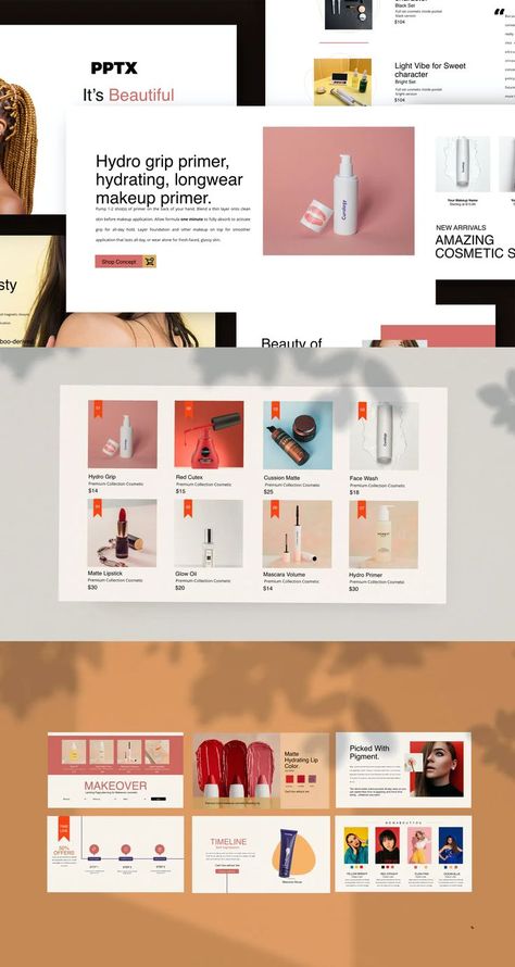 Cosmetics Powerpoint Presentation Template - 50+ Unique Slide Makeup Presentation, Presentation Deck, Design Powerpoint, Powerpoint Design Templates, Powerpoint Presentation Design, Presentation Design Template, Web Inspiration, Makeup Primer, Presentation Slides