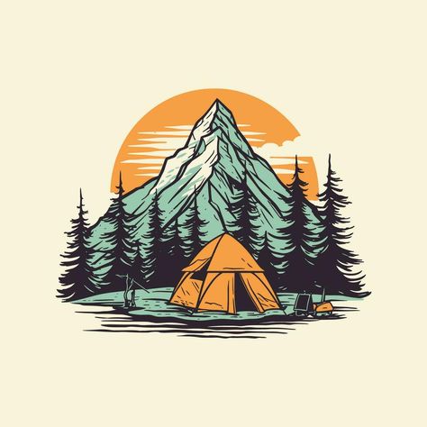 Camping vintage vector illustration for t-shirt design Camping Vintage Illustration, Camping Logo, Ink Drawing Techniques, Travel Logo, Drawing Techniques, American Vintage, Ink Drawing, Vintage Prints, Vector Art