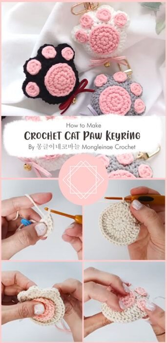 Cute Cat Paw Keychain Free Crochet Pattern and Tutorial Ideas - Carolinamontoni.com Crochet Paw Print Keychain Pattern Free, Crochet Keychain Cat Free Pattern, Crochet Cat Gifts, Paw Print Crochet Pattern Free, Crochet Paw Print Pattern Free, Crochet Ideas Room Decor, Crochet Cat Keychain Pattern Free, Crochet Key Cover Free Pattern, Crochet Keychain Free Pattern