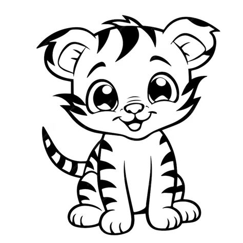 Premium Vector | Baby tiger doodle illustration Easy Tiger Drawing, Tiger Doodle, Tiger Outline, Tiger Coloring, Character Outline, Tiger Drawing, Animal Printables, Easy Tiger, Baby Tiger