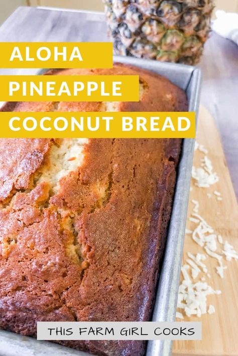 My best banana coconut bread recipe is easy, moist Hawaiian Banana Bread. This quick bread is full of coconut flakes, crushed pineapple & ripe bananas. #pineapple #coconut #quickbread #bananabread Banana Coconut Bread, Banana Bread With Coconut, Hawaiian Banana Bread Recipe, Pineapple Coconut Bread, Coconut Bread Recipe, Hawaiian Banana Bread, Coconut Banana Bread, Pineapple Bread, Coconut Bread