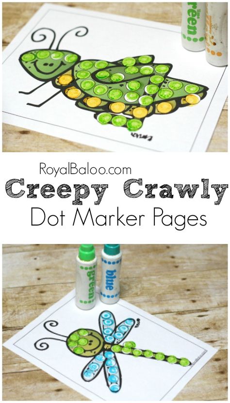 Free Creepy Crawly Dot Marker printables!  Fun fine motor and dot marker pages with a bug, insect, and general creepy crawly theme. Insect Theme For Preschool, Preschool Insects Theme, Prek Insect Crafts, Bug Unit Preschool, Insect Toddler Activities, Insect Activities Preschool Free Printable, Insect Fine Motor Activities Preschool, Bug Art Preschool, Prek Bugs And Insects