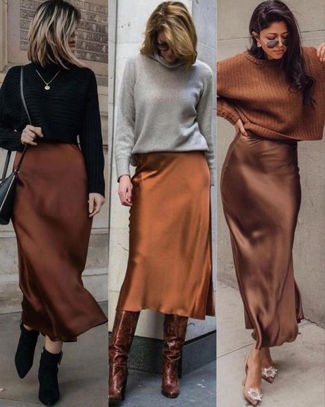 Satin Skirt Outfit, Rok Outfit, Winter Pins, Stylish Fall Outfits, Trendy Fall Outfits, Pinterest Fashion, Style Mistakes, Fall Fashion Trends, Winter Fashion Outfits