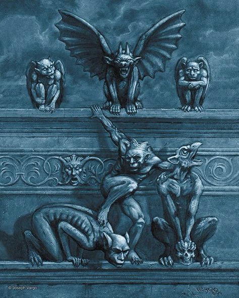 Joseph Vargo, Mythical Creatures List, Gargoyles Art, Gargoyle Tattoo, Gothic Gargoyles, Gothic Artwork, Modern Gothic, Fantasy Posters, Retro Horror