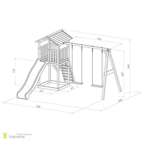 Standard kids Outdoor Play Equipment Dimensions | Engineering Discoveries Playground Design Plan, Backyard Play Equipment, Kids Outdoor Play Equipment, Kids Outdoor Playground, Diy Kids Playground, Kids Play Equipment, Kids Backyard Playground, Backyard Kids Play Area, Diy Playhouse