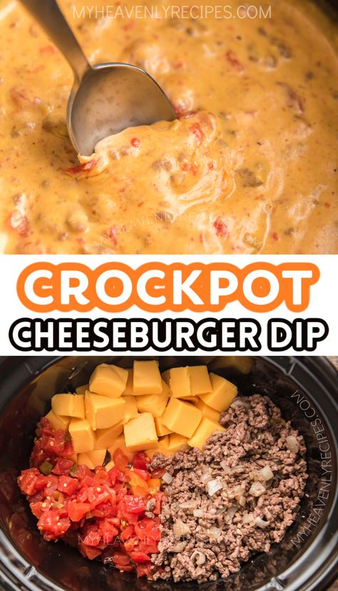 Dump And Go Crockpot Dips, Crockpot Party Dips Easy, Crockpot Foods For Party, Croc Pot Dip, Quick And Easy Crockpot Dips, Easy Crockpot Snack Recipes, Burger Cheese Dip, Party Dip Recipes Crock Pot, Birthday Crockpot Food